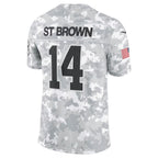D.Lions #14 Amon-Ra St. Brown Arctic Camo 2024 Salute to Service Limited Stitched Football American Jersey