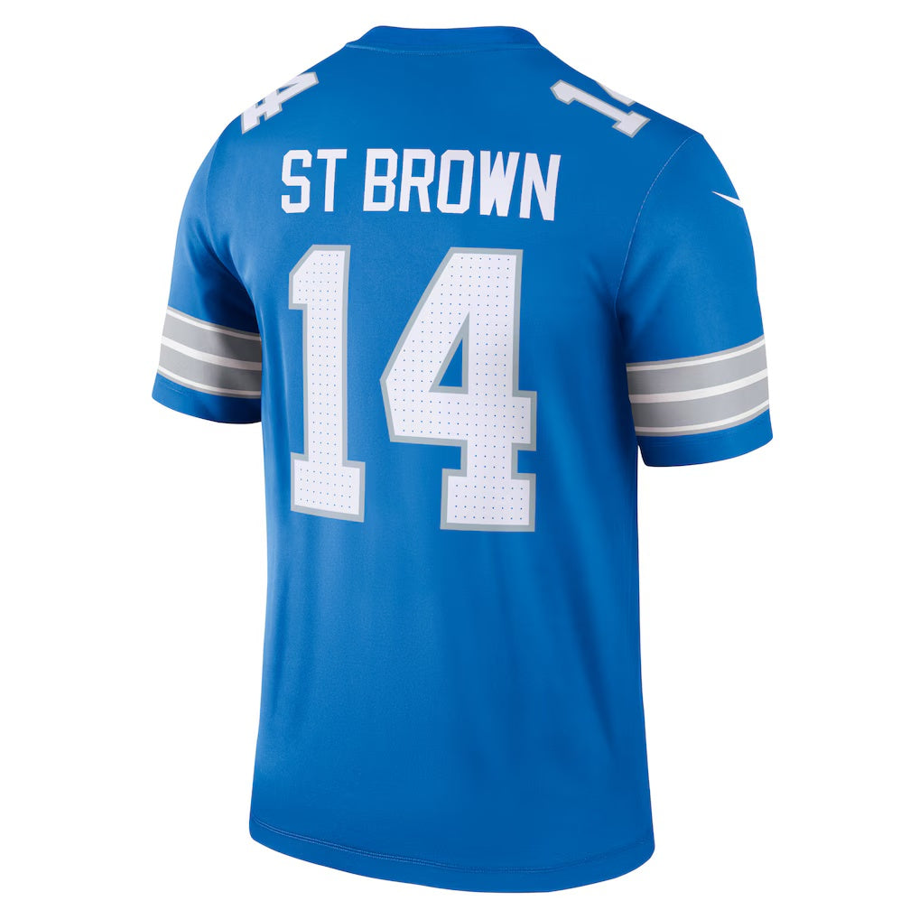 D.Lions #14 Amon-Ra St. Brown Blue Legend Player Performance Top Stitched Football American Jersey