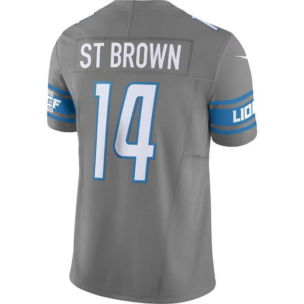 D.Lions #14 Amon-Ra St. Brown Gray Color Rush Vapor F.U.S.E. Limited Stitched Football American Jersey