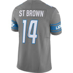D.Lions #14 Amon-Ra St. Brown Gray Color Rush Vapor F.U.S.E. Limited Stitched Football American Jersey
