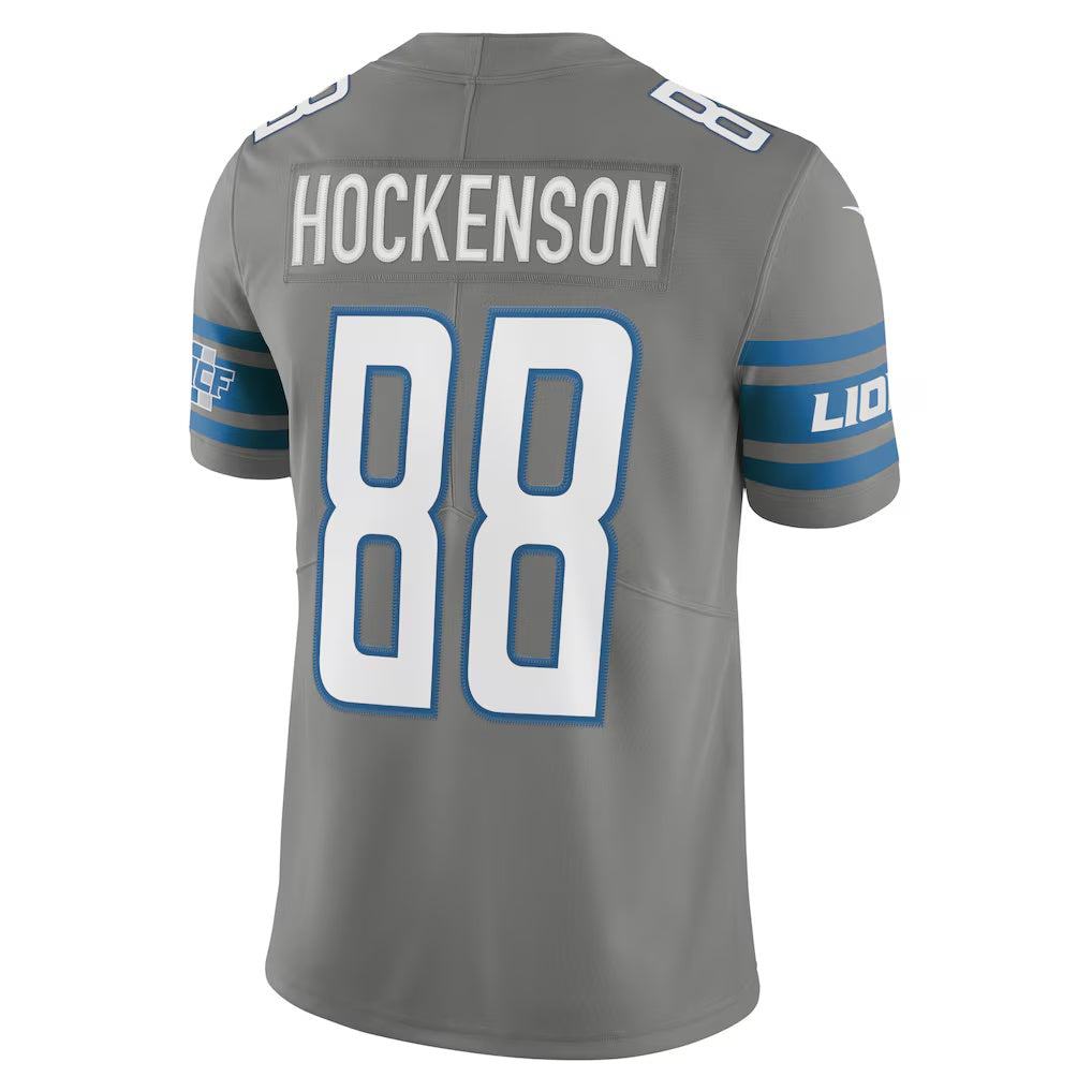 D.Lions #88 T.J. Hockenson Gray Steel Vapor Limited Stitched Football American Jersey