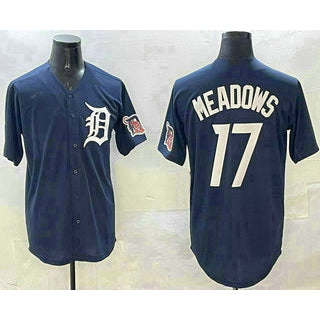 Detroit Tigers #17 Parker Meadows Navy With Patch Cool Base Stitched Baseball Jersey