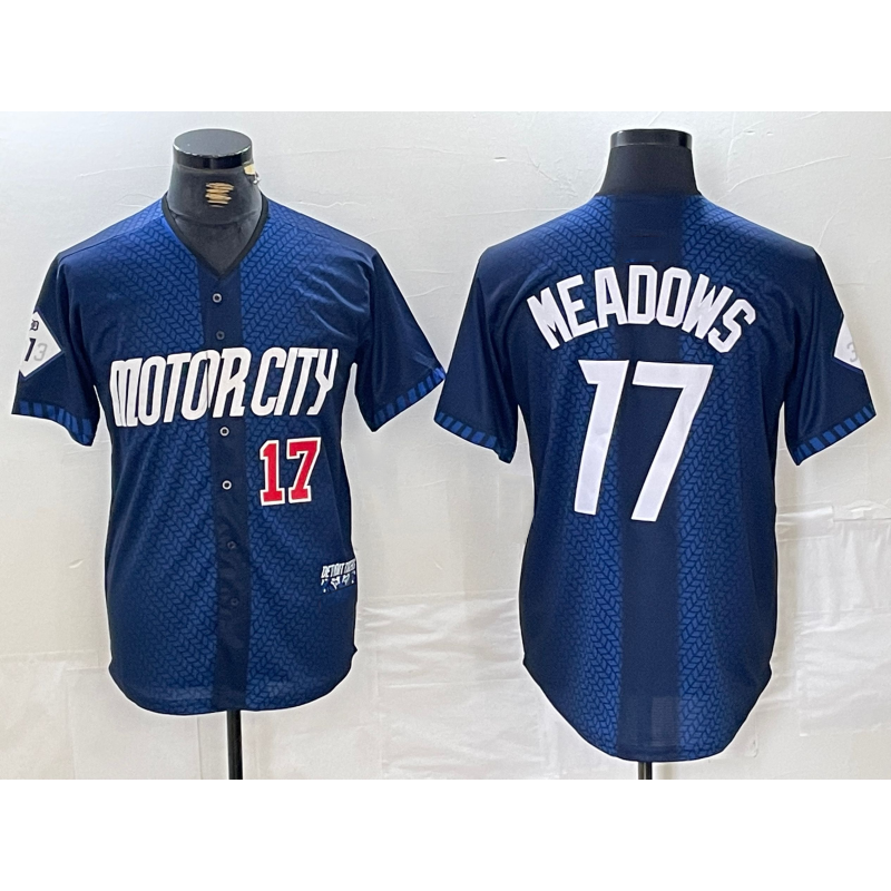 Detroit Tigers #17 Parker Meadows Number Navy 2024 City Connect Cool Base Limited Stitched Baseball Jersey