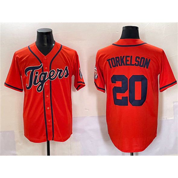 Detroit Tigers #20 Spencer Torkelson Orange With Patch Cool Base Stitched Baseball Jersey