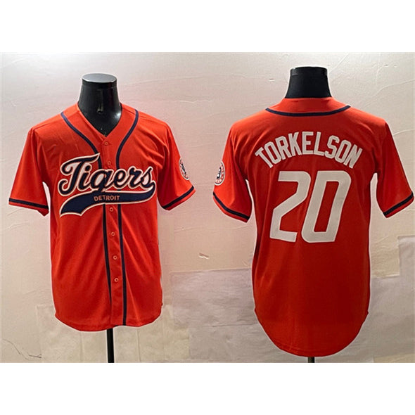 Detroit Tigers #20 Spencer Torkelson Orange With Patch Cool Base Stitched Baseball Jersey