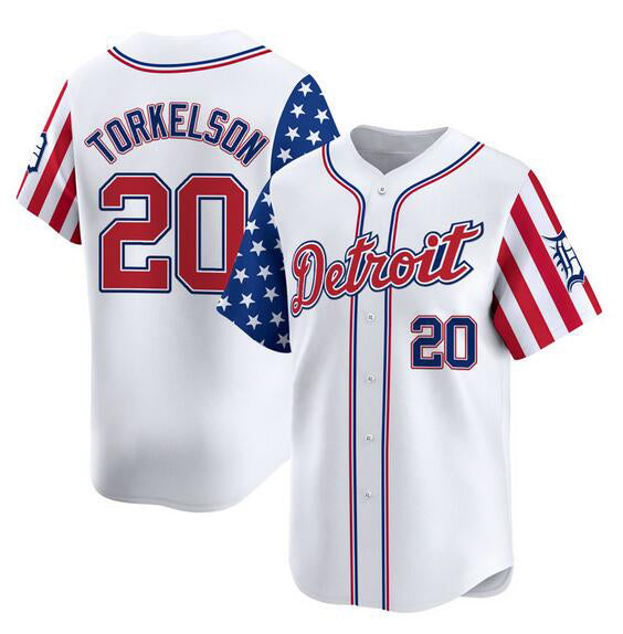 Detroit Tigers #20 Spencer Torkelson White 2025 Independence Day Vapor Premier Limited Stitched Baseball Jersey