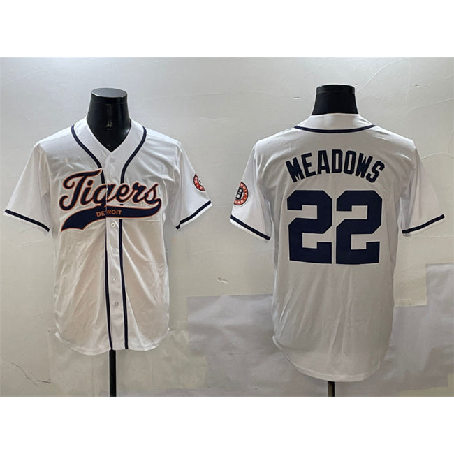Detroit Tigers #22 Parker Meadows White With Patch Cool Base Stitched Baseball Jersey
