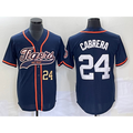 Detroit Tigers #24 Miguel Cabrera Number Navy Blue Cool Base Stitched Baseball Jersey
