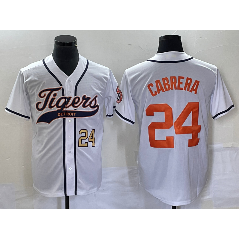 Detroit Tigers #24 Miguel Cabrera Number White Cool Base Stitched Baseball Jersey