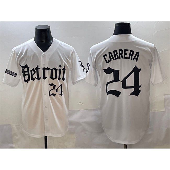 Detroit Tigers #24 Miguel Cabrera White 'Motor Gothic Edition' Vapor Premier Limited Stitched Baseball Jersey