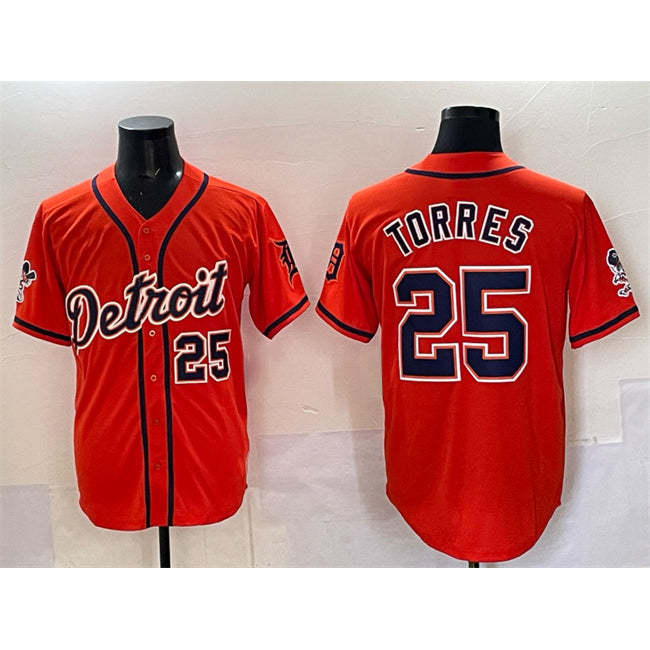 Detroit Tigers #25 Gleyber Torres Orange With Patch Vapor Premier Limited Stitched Baseball Jersey