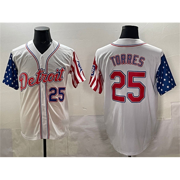 Detroit Tigers #25 Gleyber Torres White 2025 Memorial Day Vapor Premier Limited Stitched Baseball Jersey