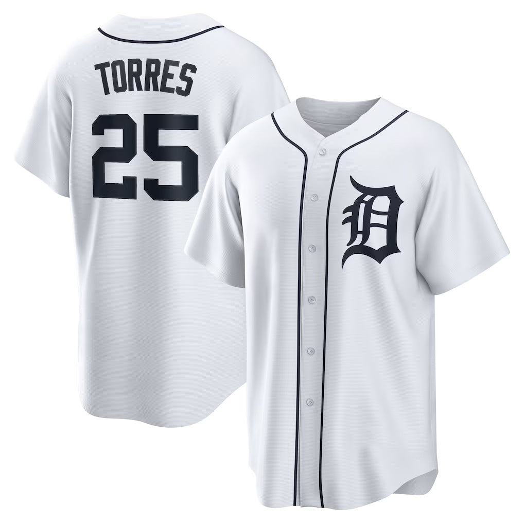 Detroit Tigers #25 Gleyber Torres White Home Replica Baseball Jersey