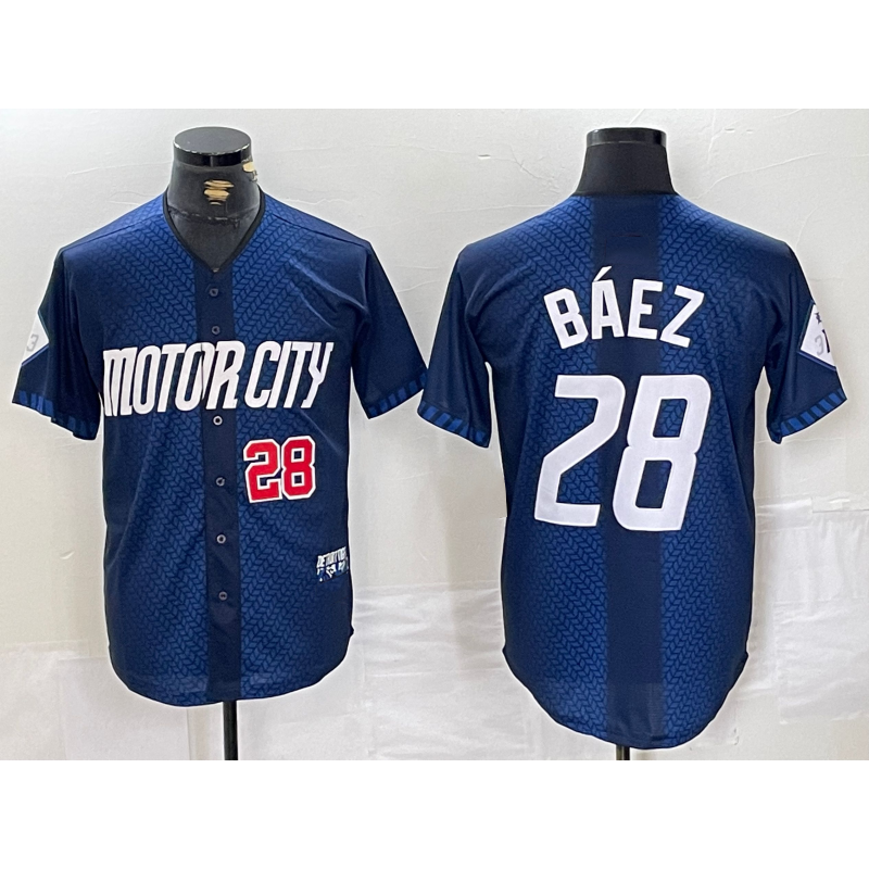 Detroit Tigers #28 Javier Baez Number 2024 Navy City Connect Cool Base Limited Stitched Baseball Jersey
