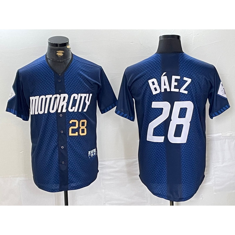 Detroit Tigers #28 Javier Baez Number 2024 Navy City Connect Cool Base Limited Stitched Baseball Jersey