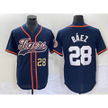 Detroit Tigers #28 Javier Baez Number Navy Blue Cool Base Stitched Baseball Jersey