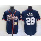 Detroit Tigers #28 Javier Baez Number Navy Blue Cool Base Stitched Baseball Jersey