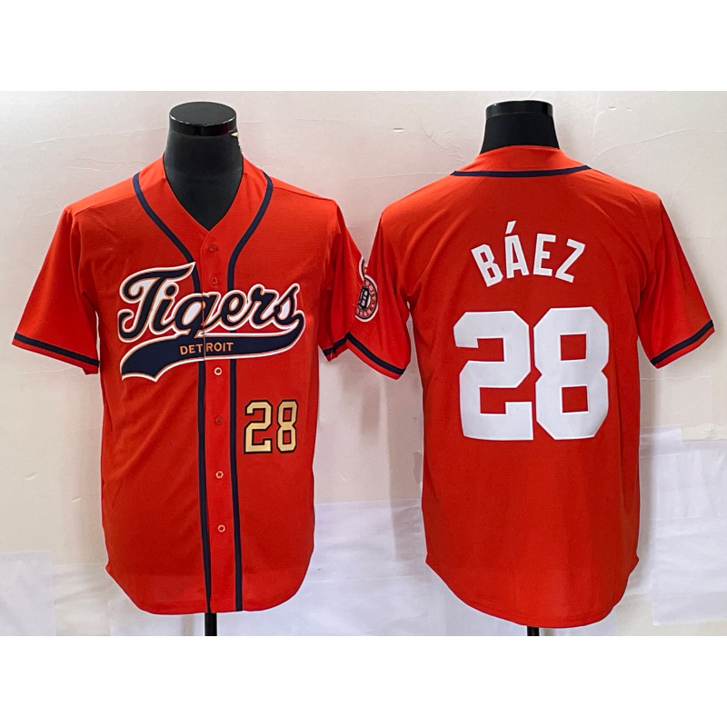 Detroit Tigers #28 Javier Baez Number Orange Cool Base Stitched Baseball Jersey