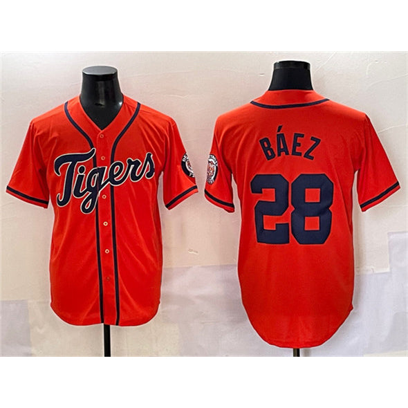 Detroit Tigers #28 Javier Báez Orange With Patch Cool Base Stitched Baseball Jersey