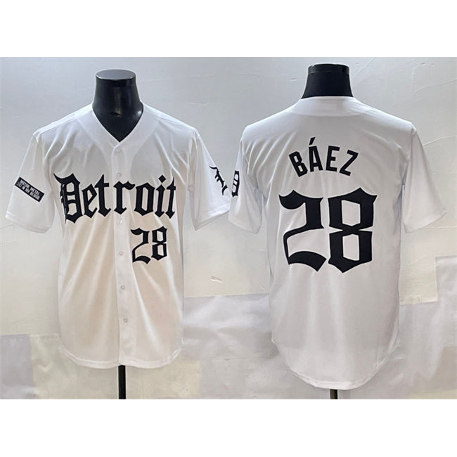 Detroit Tigers #28 Javier Báez White 'Motor Gothic Edition' Vapor Premier Limited Stitched Baseball Jersey