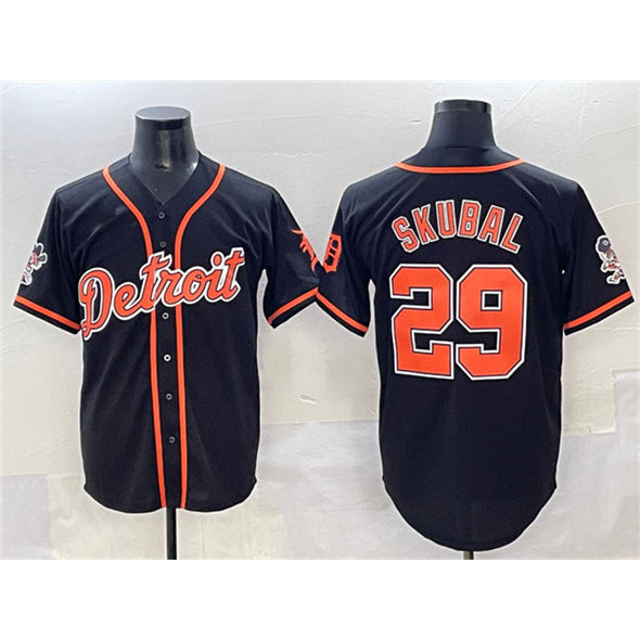 Detroit Tigers #29 Tarik Skubal Black With Patch Cool Base Stitched Baseball Jersey