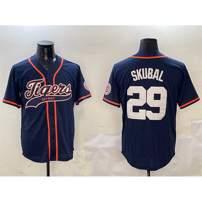 Detroit Tigers #29 Tarik Skubal Navy With Patch Cool Base Stitched Baseball Jersey