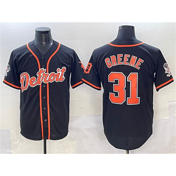 Detroit Tigers #31 Riley Greene Black With Patch Cool Base Stitched Baseball Jersey