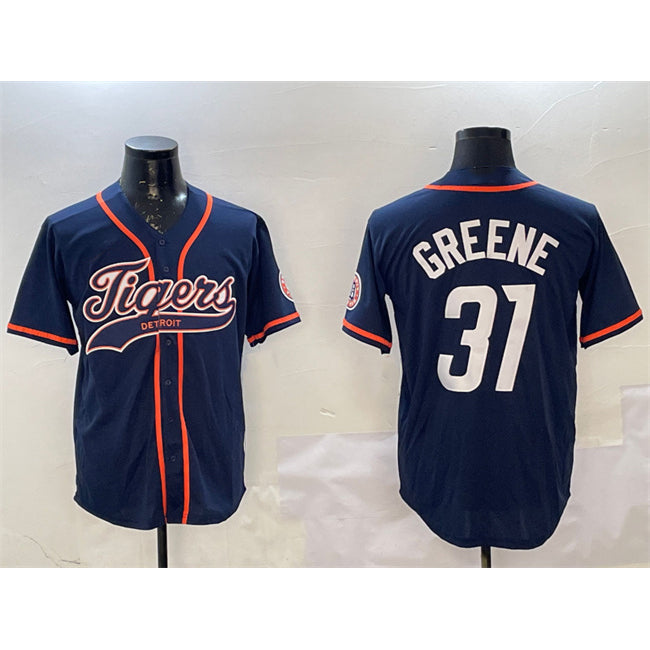 Detroit Tigers #31 Riley Greene Navy With Patch Cool Base Stitched Baseball Jersey
