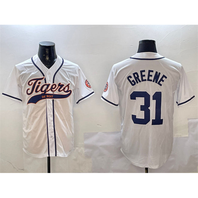 Detroit Tigers #31 Riley Greene White With Patch Cool Base Stitched Baseball Jersey