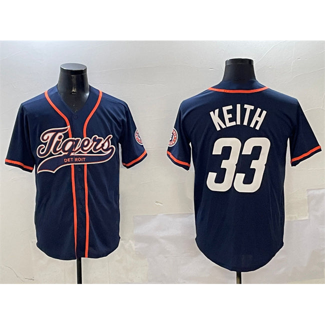 Detroit Tigers #33 Colt Keith Navy With Patch Cool Base Stitched Baseball Jersey