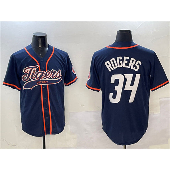 Detroit Tigers #34 Jake Rogers Navy With Patch Cool Base Stitched Baseball Jersey