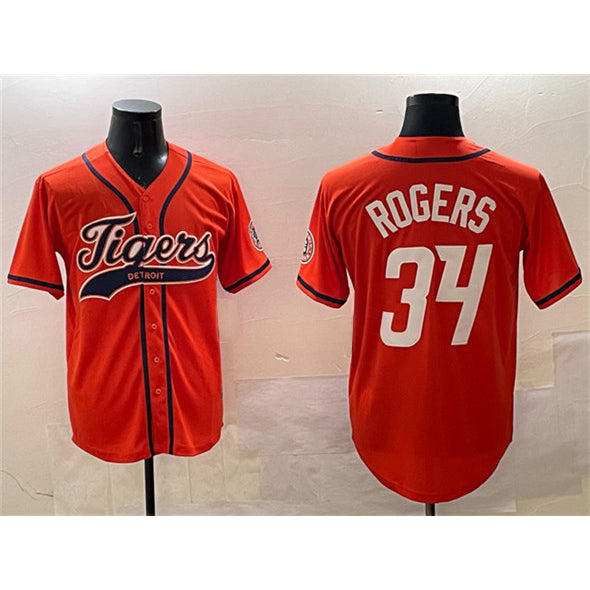 Detroit Tigers #34 Jake Rogers Orange With Patch Cool Base Stitched Baseball Jersey