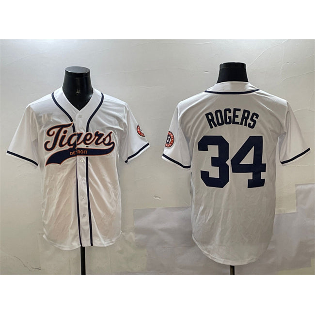 Detroit Tigers #34 Jake Rogers White With Patch Cool Base Stitched Baseball Jersey