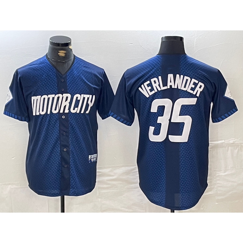 Detroit Tigers #35 Justin Verlander Navy 2024 City Connect Cool Base Limited Stitched Baseball Jersey