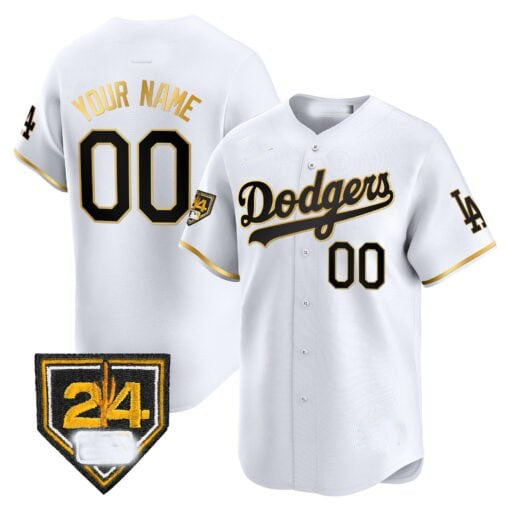 Dodgers 2024 Spring Training Patch Vapor Premier Limited Custom Jersey ¨C White Gold Baseball Jersey