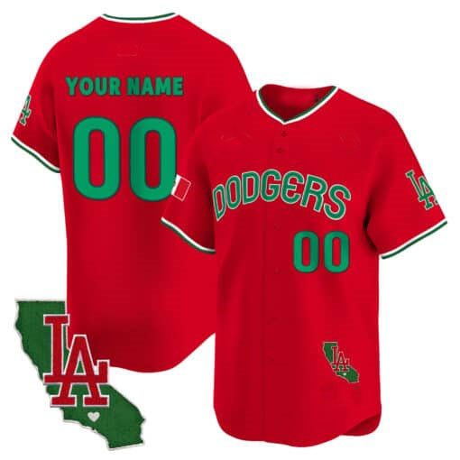 Dodgers Mexico California Patch Vapor Premier Limited Custom Jersey V3 ¨C Red Baseball Jersey
