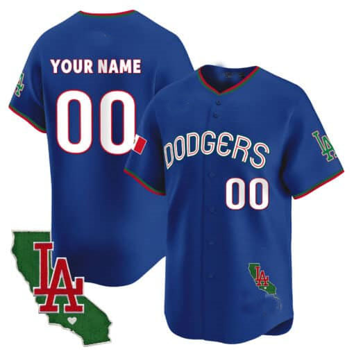 Dodgers Mexico California Patch Vapor Premier Limited Custom Jersey V3 ¨C Royal Baseball Jersey
