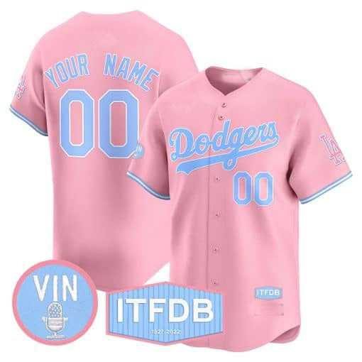 Dodgers Vin ITFDB Patch Bubblegum Pink Vapor Premier Limited Custom Jersey ¨C All Stitched-Pink Gold Baseball Jersey