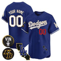 Dodgers Vin Patch & Kobe Bryant Gold Trim Vapor Premier Limited Custom Jersey V2 ¨C Royal Baseball Jersey