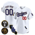 Dodgers Vin Patch & Kobe Bryant Gold Trim Vapor Premier Limited Custom Jersey V2 ¨C White Baseball Jersey