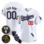 Dodgers Vin Patch & Kobe Bryant Gold Trim Vapor Premier Limited Custom Jersey V2 ¨C White Baseball Jersey