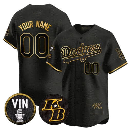 Dodgers Vin Patch & Kobe Bryant Signature Vapor Premier Limited Custom Jersey ¨C Black Baseball Jersey