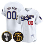 Dodgers Vin Patch & Kobe Bryant Signature Vapor Premier Limited Custom Jersey ¨C White Gold Baseball Jersey