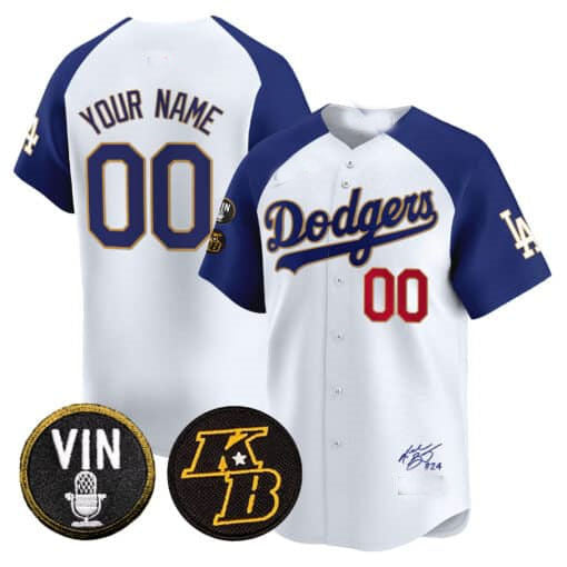 Dodgers Vin Patch & Kobe Bryant Signature Vapor Premier Limited Custom Jersey ¨C White Baseball Jersey