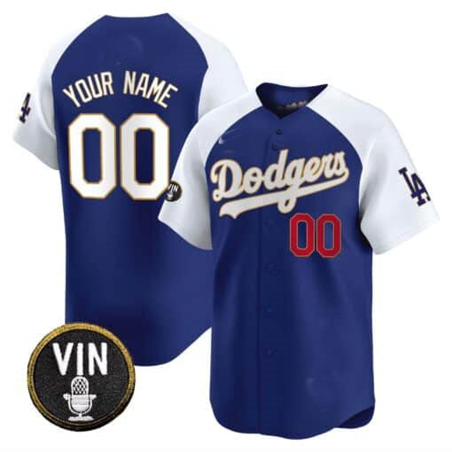 Dodgers Vin Scully Patch Gold Trim Vapor Premier Limited Custom Jersey ¨C Royal White Baseball Jersey