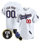 Dodgers Vin & California Patch Gold Trim Vapor Premier Limited Custom Jersey ¨C White Gold Baseball Jersey