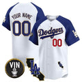Dodgers Vin & California Patch Gold Trim Vapor Premier Limited Custom Jersey ¨C White Baseball Jersey
