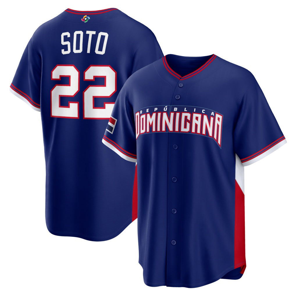 Dominican Republic Baseball #22 Juan Soto 2026 World Baseball Classic Road Stadium Baseball Jersey - Royal