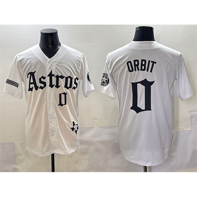 Houston Astros #0 Orbit White Gothic 'Houston Born Barrio Raised' Limited Stitched Baseball Jersey