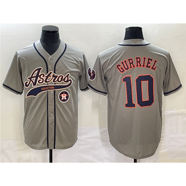 Houston Astros #10 Yuli Gurriel Gray With Patch Cool Base Stitched Baseball Jersey